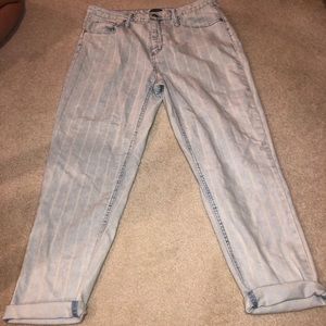light washed vertical striped mom jeans